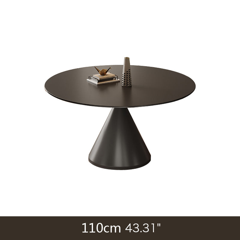 Minimalistic Round Dining Table Matte Finish Marble Top & Conical Pedestal qc-wy-906-ms