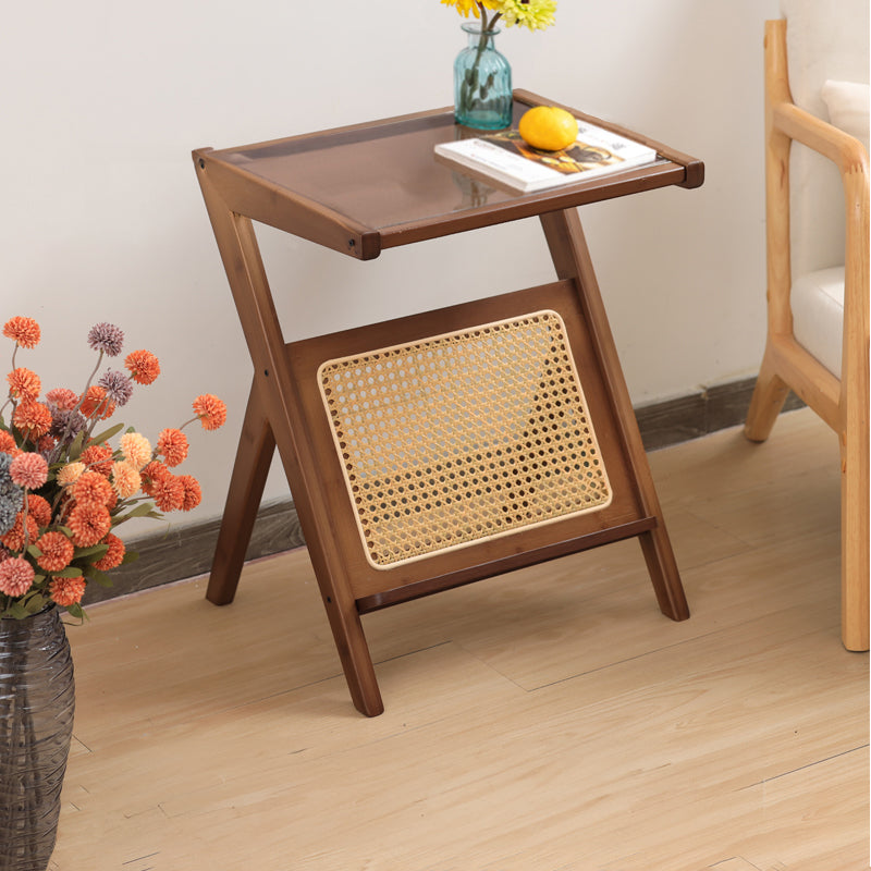 Elegant Natural Wood End Table with Reeded Glass – Brown, Grey & Dark Bamboo Styles hsl-76