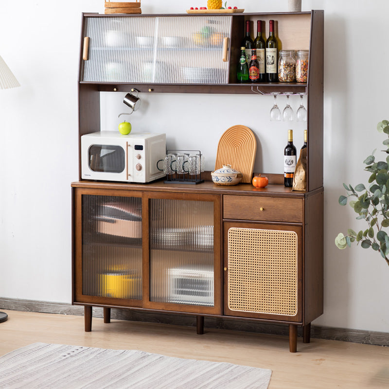 Elegant Natural Wood Cabinet with Dark Brown Bamboo Glass and Sleek ABS Resin Finish hsl-77