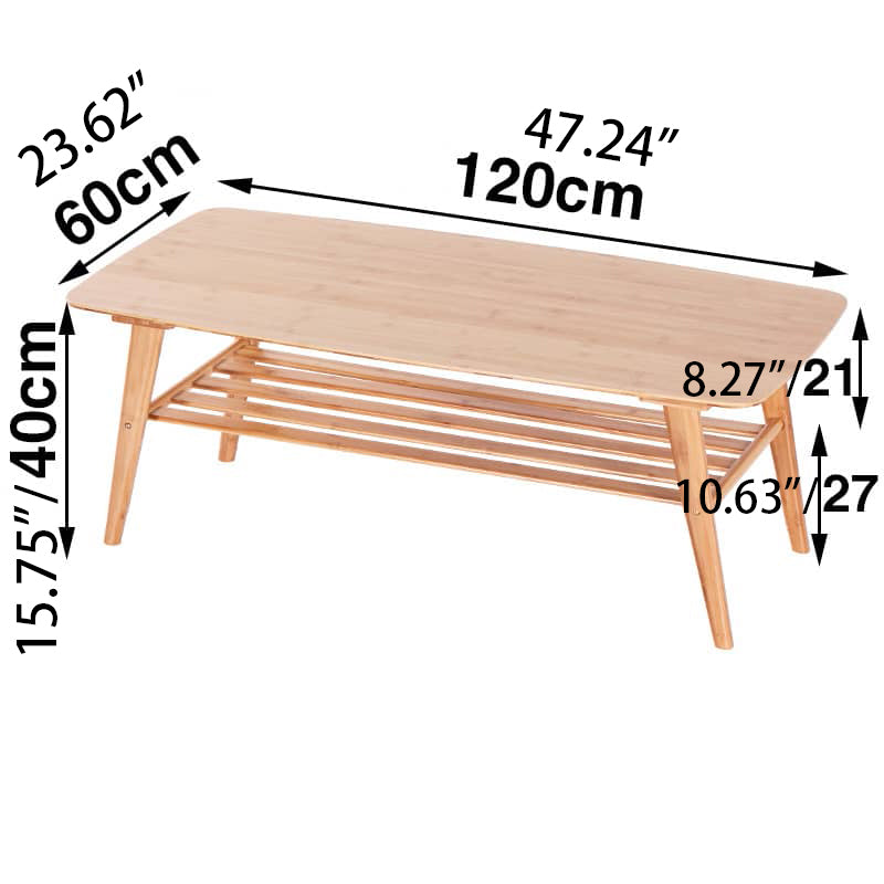 Modern Rectangular Bamboo Coffee Table Two-Tier for Storage in Natural Wood Color - Perfect for Your Living Room hsl-81