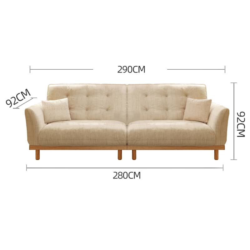 Elegant Beige Corduroy Sofa with Natural Oak and Pine Wood Frame - Plush Goose Down Cushions hmyf-1278