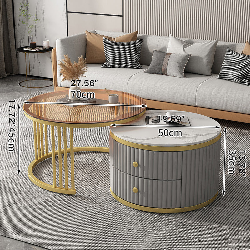 2-Pieces Round Coffee Table with Storage- Perfect for Modern Living Rooms frg-496