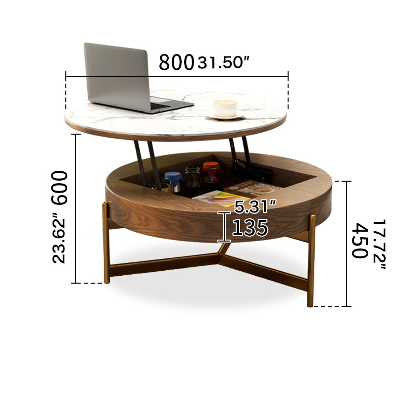 Modern Round Lift-Top Coffee Table Set with Storage & 3 Ottomans White & Solid Wood fjnl-1599