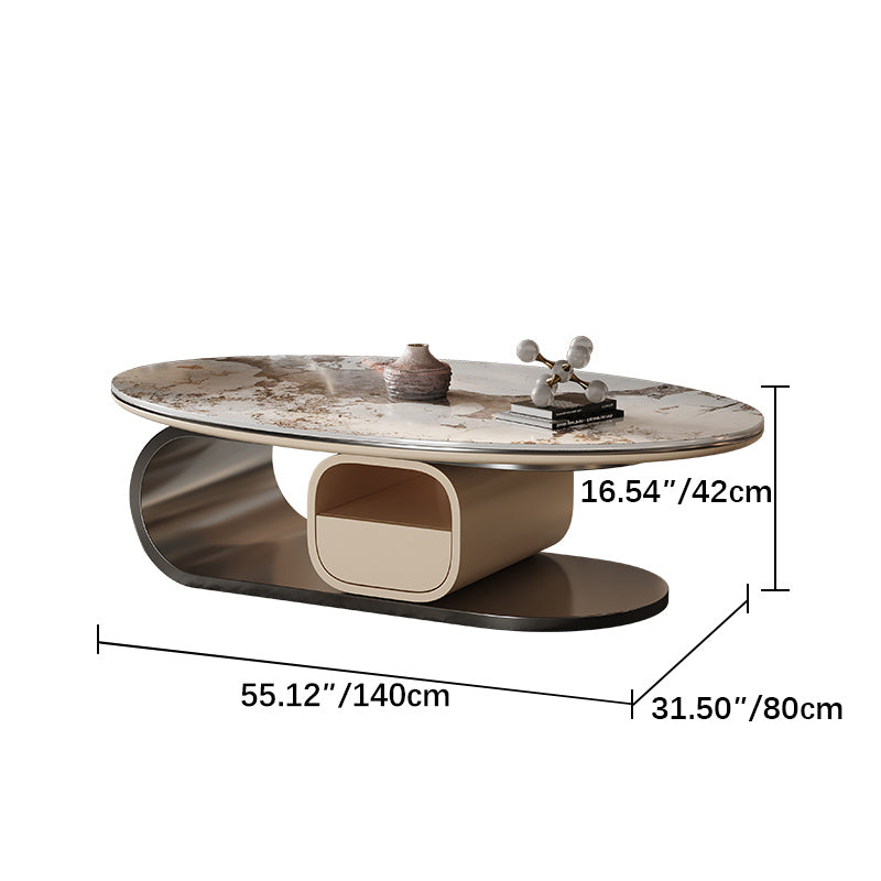 Modern Tea Table - Sintered Stone Top with Stainless Steel & Solid Wood Base fym-2580