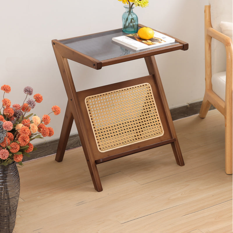 Elegant Natural Wood End Table with Reeded Glass – Brown, Grey & Dark Bamboo Styles hsl-76