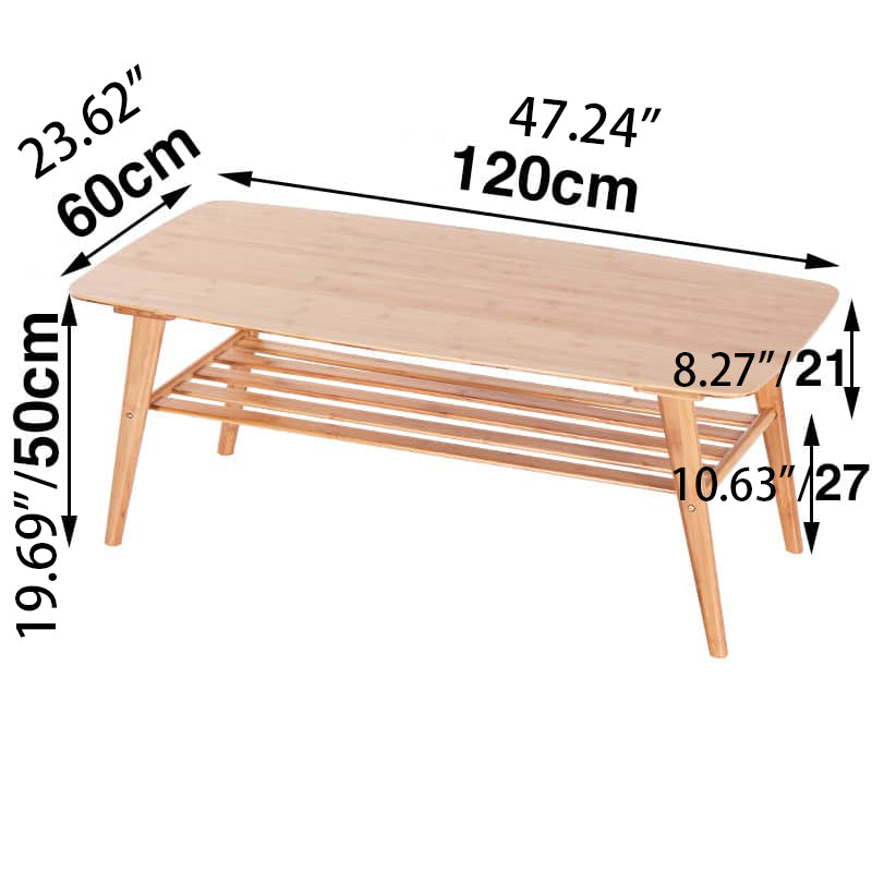 Modern Rectangular Bamboo Coffee Table Two-Tier for Storage in Natural Wood Color - Perfect for Your Living Room hsl-81