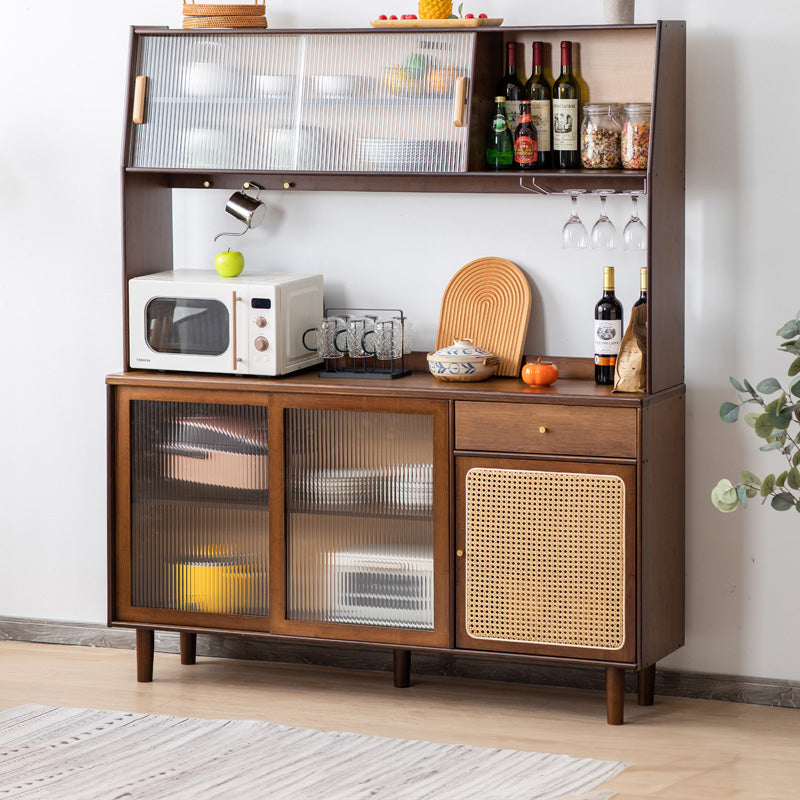 Elegant Natural Wood Cabinet with Dark Brown Bamboo Glass and Sleek ABS Resin Finish hsl-77