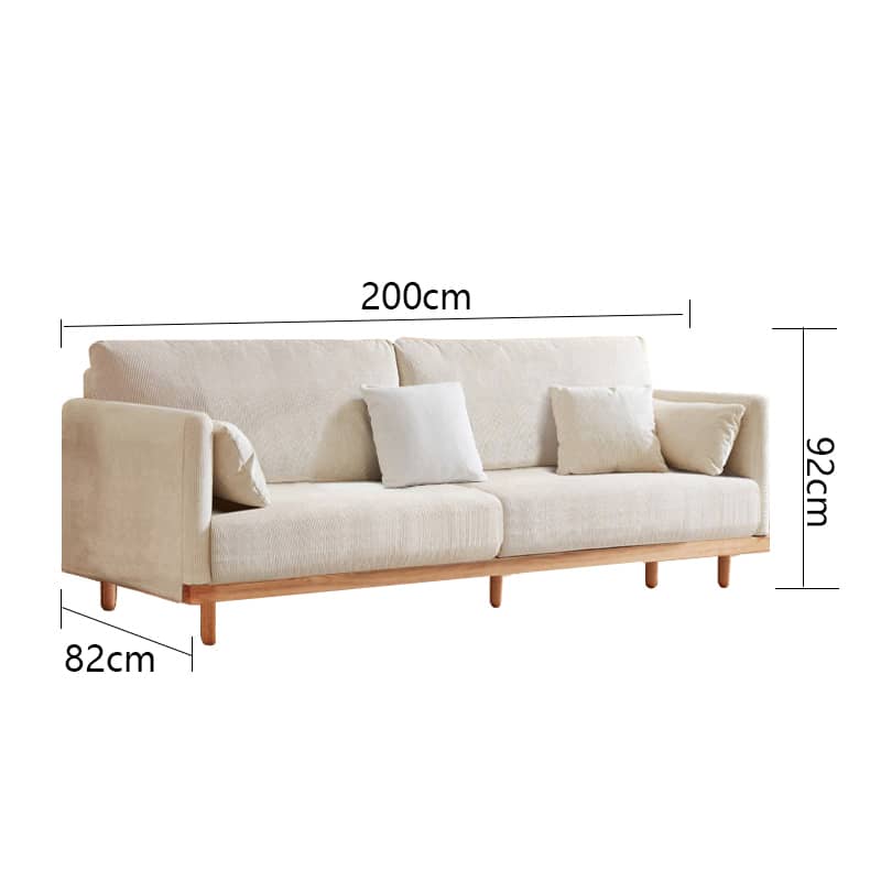 Elegant Beige Corduroy Sofa with Natural Oak and Pine Wood Frame - Luxurious Goose Down Filling hmyf-1274