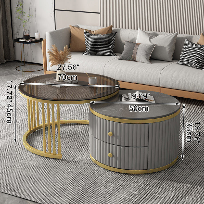 2-Pieces Round Coffee Table with Storage- Perfect for Modern Living Rooms frg-496