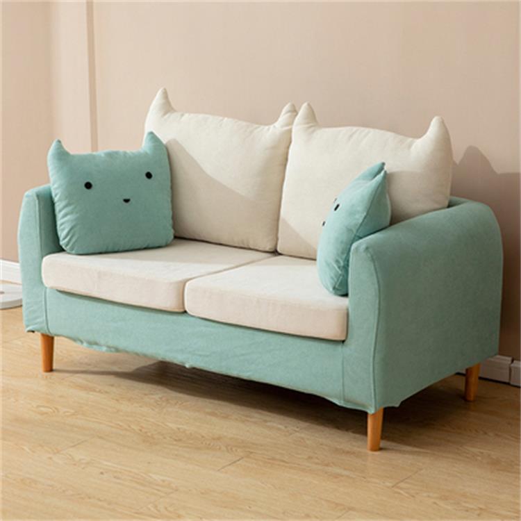 Stylish Cotton Blend Sofa in Vibrant Colors: Yellow, Off-White, Light Blue, Pink, Light Gray, and Grass Green with Wood Accents qm-12