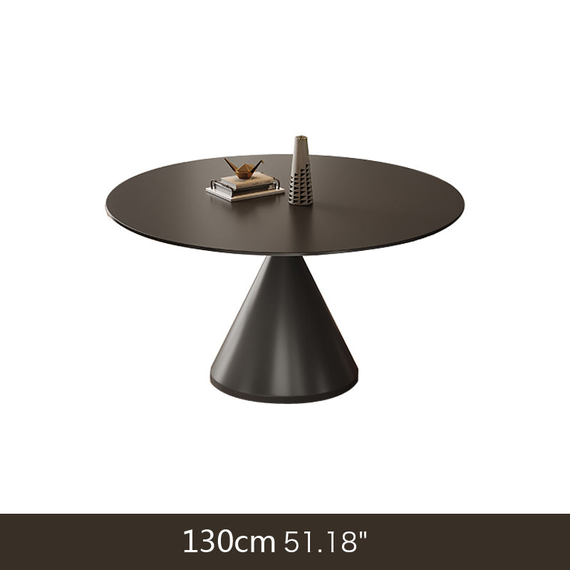 Minimalistic Round Dining Table Matte Finish Marble Top & Conical Pedestal qc-wy-906-ms