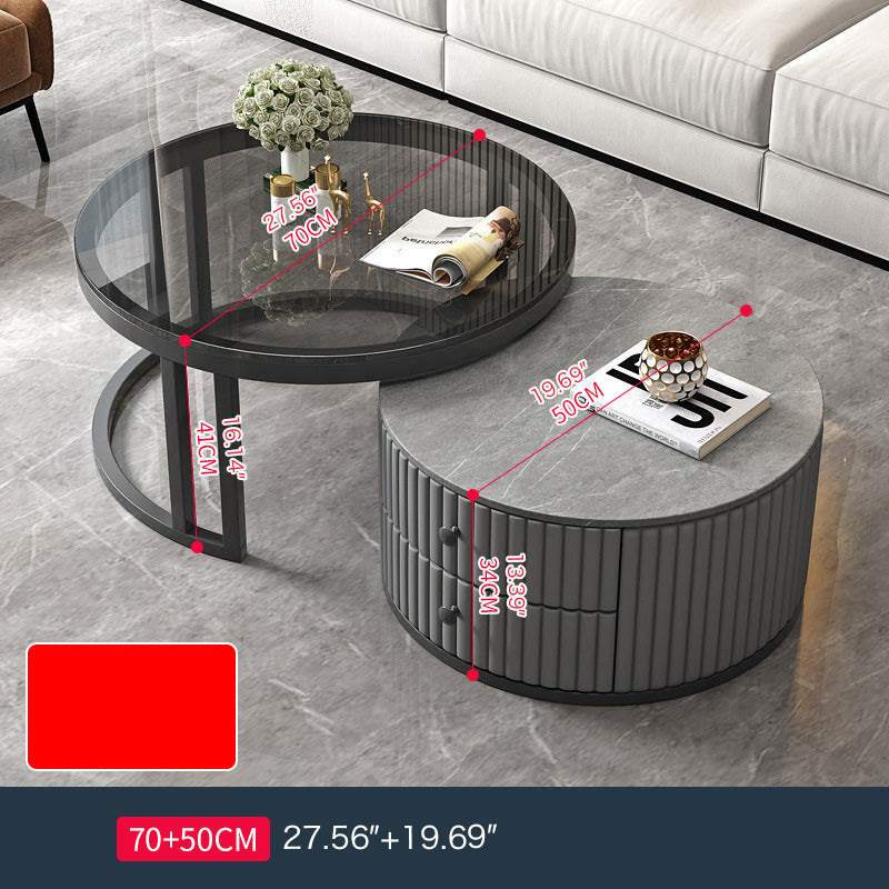 2-Pieces Round Coffee Table with Sintered Stone Top and Storage - Luxurious Modern Design for LIvingroom frg-501