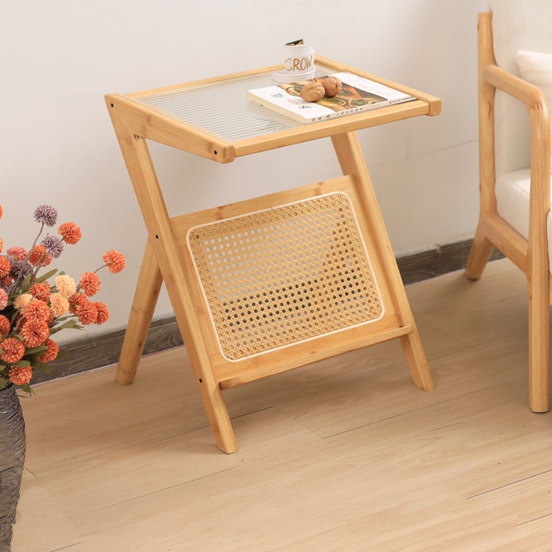 Elegant Natural Wood End Table with Reeded Glass – Brown, Grey & Dark Bamboo Styles hsl-76