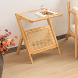 Elegant Natural Wood End Table with Reeded Glass – Brown, Grey & Dark Bamboo Styles hsl-76