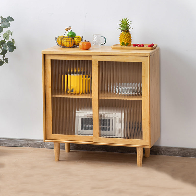 Elegant Natural Wood Cabinet with Dark Brown Bamboo Glass and Sleek ABS Resin Finish hsl-77