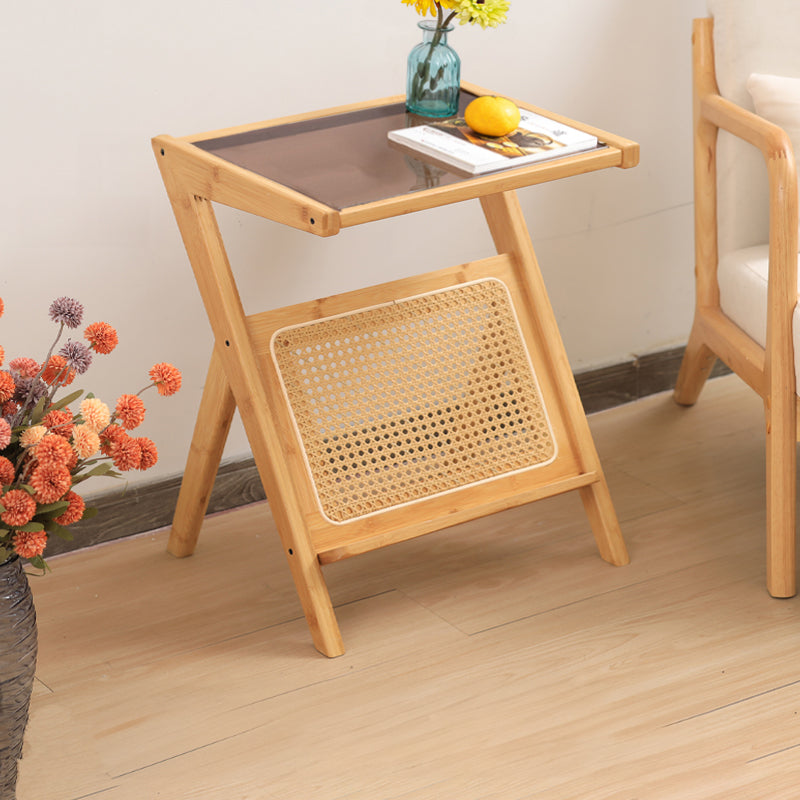 Elegant Natural Wood End Table with Reeded Glass – Brown, Grey & Dark Bamboo Styles hsl-76