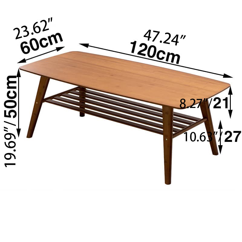 Modern Rectangular Bamboo Coffee Table Two-Tier for Storage in Natural Wood Color - Perfect for Your Living Room hsl-81