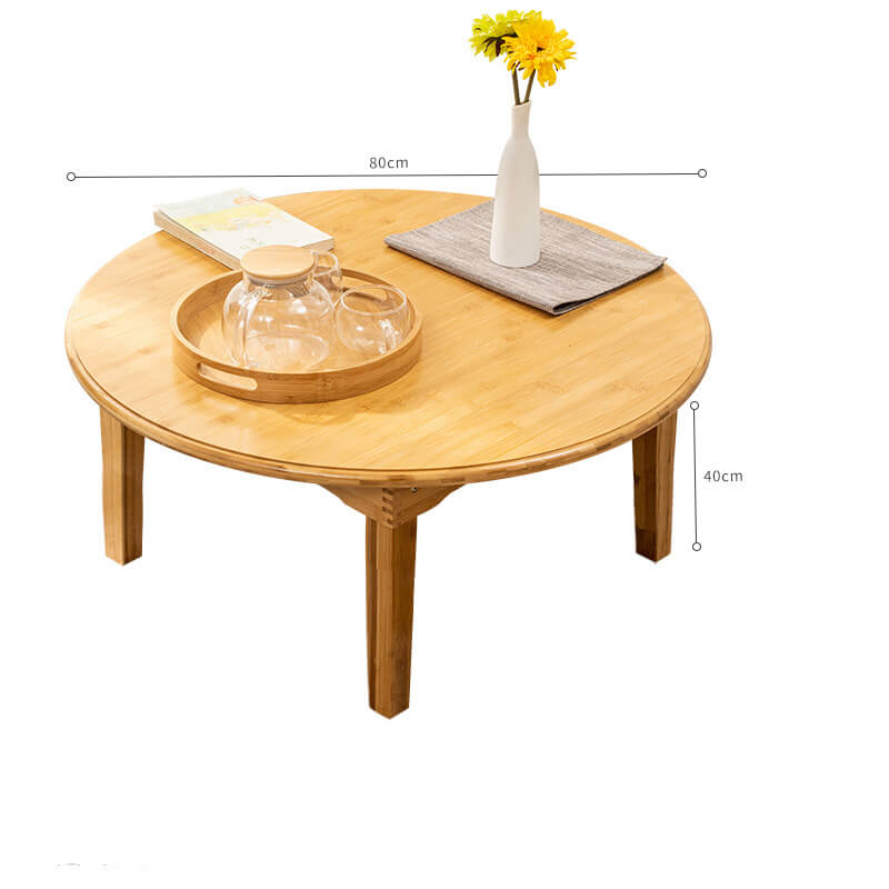 Round Bamboo Coffee Table with Foldable Legs in Natural Wood Color - Minimalistic Design for LIvingroom hsl-128