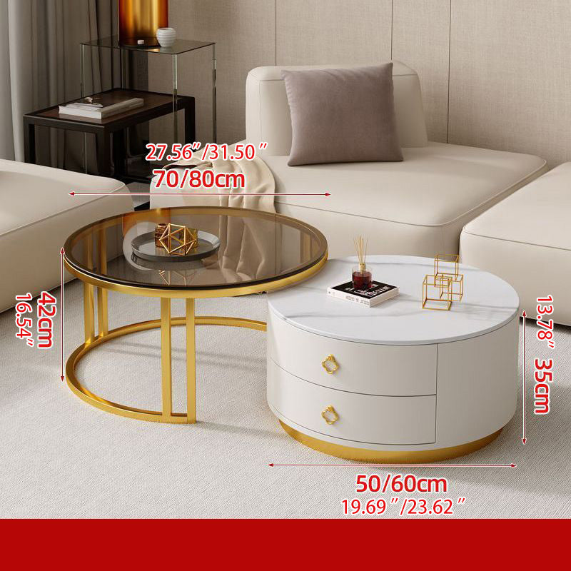 2-Pieces Sintered Stone Round Coffee Table with Metal Legs - Modern design with Storage frg-502