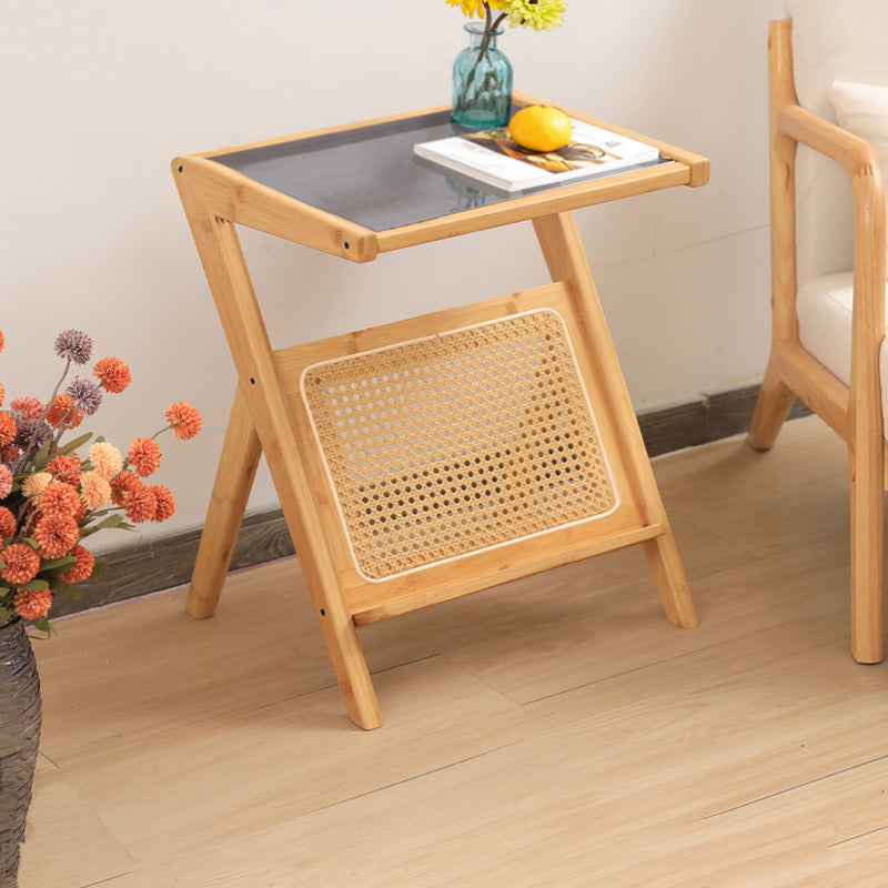 Elegant Natural Wood End Table with Reeded Glass – Brown, Grey & Dark Bamboo Styles hsl-76