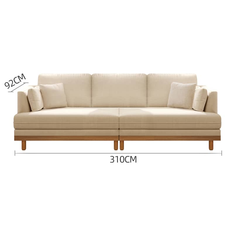 Luxurious Beige Corduroy Sofa with Natural Oak and Pine Wood Frame - Goose Down Cushions hmyf-1276