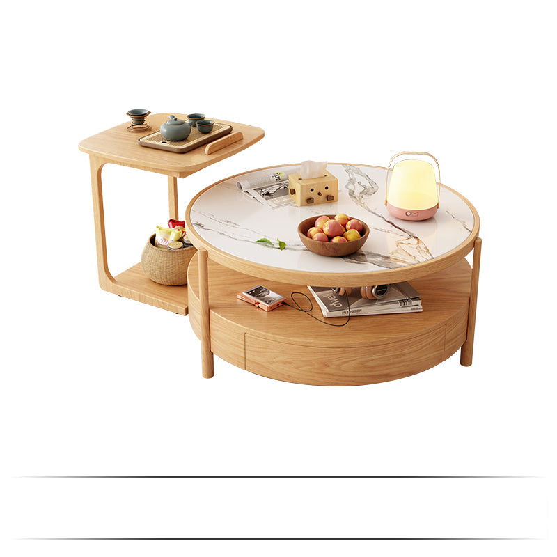 Ash Wood Coffee Table with Glass and Ceramic top- coffee table and side table set modern style fjnl-1581