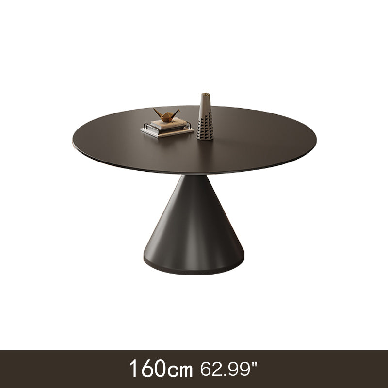 Minimalistic Round Dining Table Matte Finish Marble Top & Conical Pedestal qc-wy-906-ms