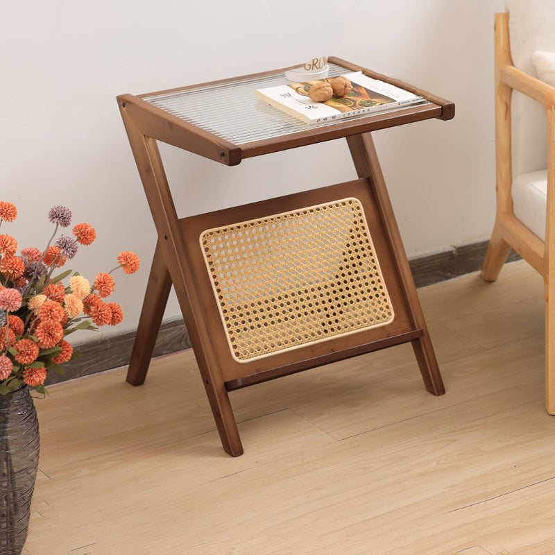 Elegant Natural Wood End Table with Reeded Glass – Brown, Grey & Dark Bamboo Styles hsl-76