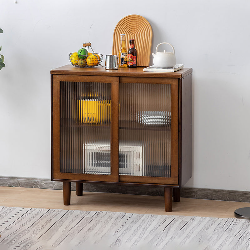 Elegant Natural Wood Cabinet with Dark Brown Bamboo Glass and Sleek ABS Resin Finish hsl-77