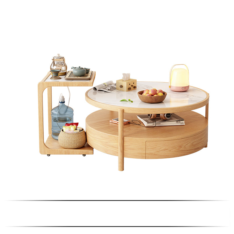 Ash Wood Coffee Table with Glass and Ceramic top- coffee table and side table set modern style fjnl-1581