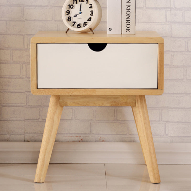 Stylish Natural Brown & White Nightstand - Rubber Wood & Pine Wood Construction hglna-1456