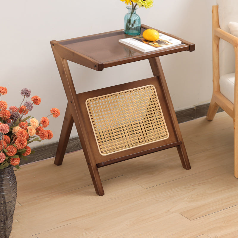 Elegant Natural Wood End Table with Reeded Glass – Brown, Grey & Dark Bamboo Styles hsl-76