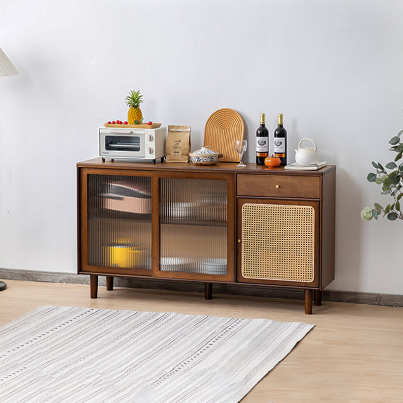 Elegant Natural Wood Cabinet with Dark Brown Bamboo Glass and Sleek ABS Resin Finish hsl-77