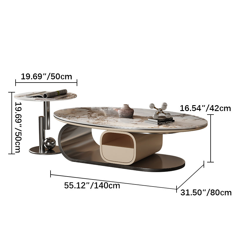 Modern Tea Table - Sintered Stone Top with Stainless Steel & Solid Wood Base fym-2580