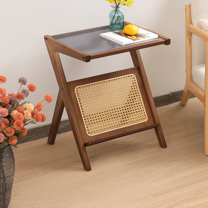 Elegant Natural Wood End Table with Reeded Glass – Brown, Grey & Dark Bamboo Styles hsl-76