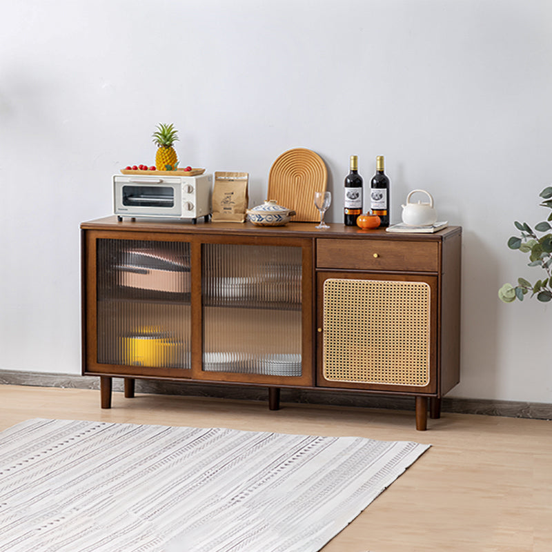 Elegant Natural Wood Cabinet with Dark Brown Bamboo Glass and Sleek ABS Resin Finish hsl-77