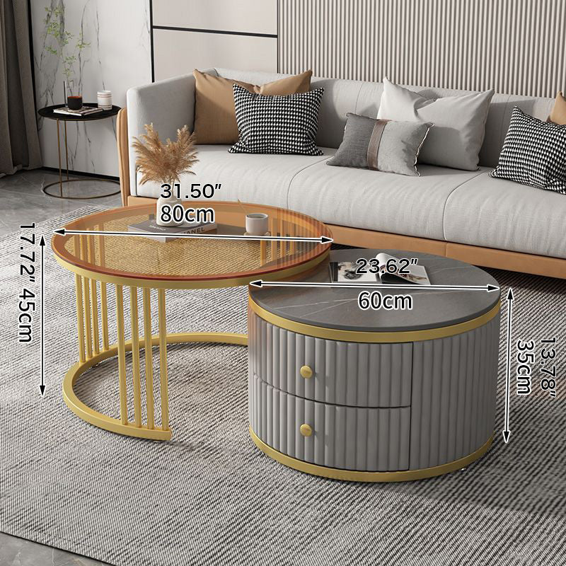 2-Pieces Round Coffee Table with Storage- Perfect for Modern Living Rooms frg-496