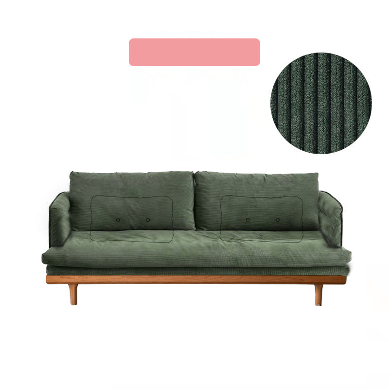 Luxurious Dark Green Sofa with Natural Wood Accents and Goose Down Cushions fyx-825