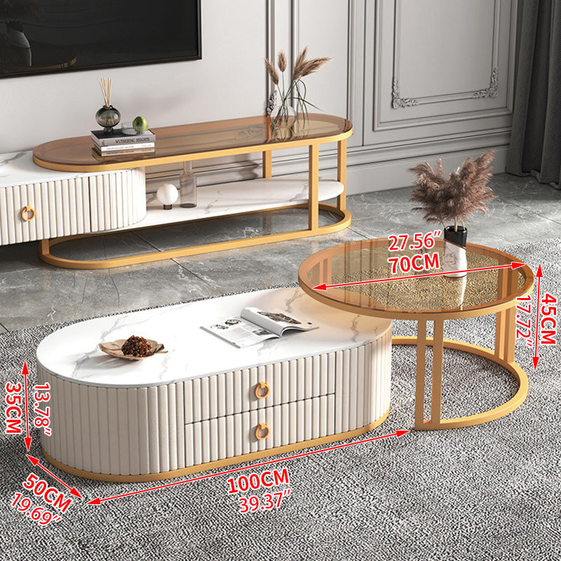 2-Pieces Oval Coffee Table and Round Side Table with Storage- Modern Design for LIvingroom frg-503