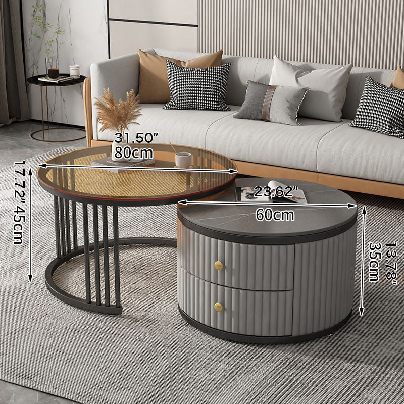 2-Pieces Round Coffee Table with Storage- Perfect for Modern Living Rooms frg-496