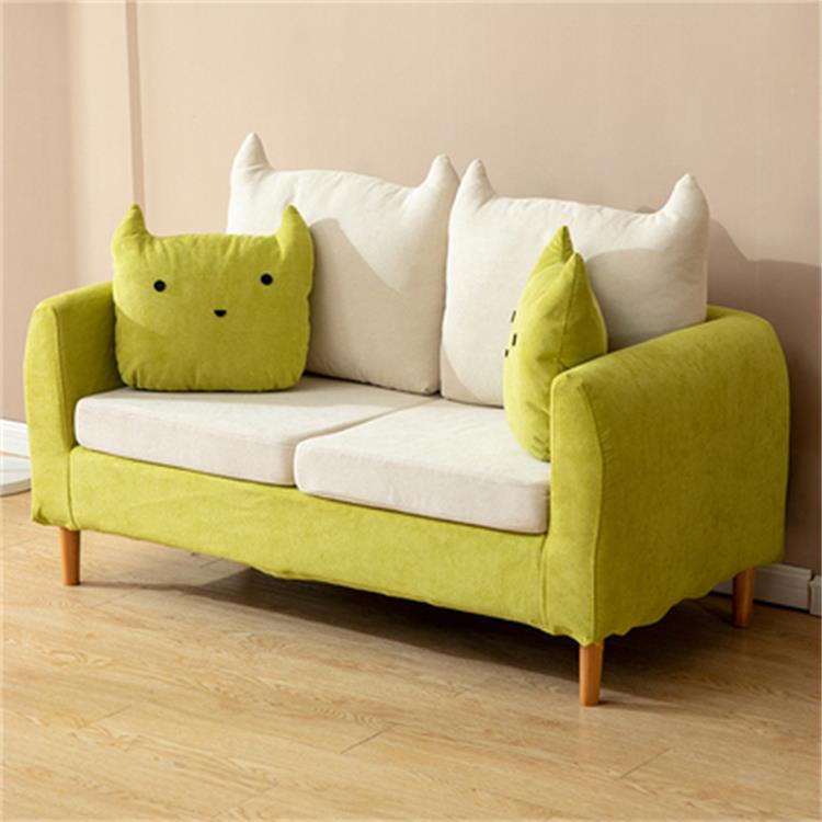 Stylish Cotton Blend Sofa in Vibrant Colors: Yellow, Off-White, Light Blue, Pink, Light Gray, and Grass Green with Wood Accents qm-12