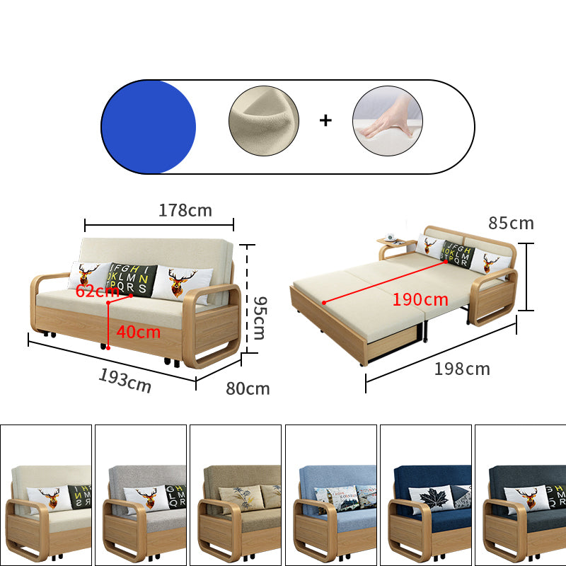 Modern Solid Wood Sofa in Beige with Cotton-Linen Blend Upholstery - Natural Light Gray, Khaki & Blue Accents fnm-953