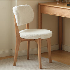 Modern Oak Wood Vanity Stool with Soft Faux Lambswool Upholstery - Perfect for Your Vanity X00S31