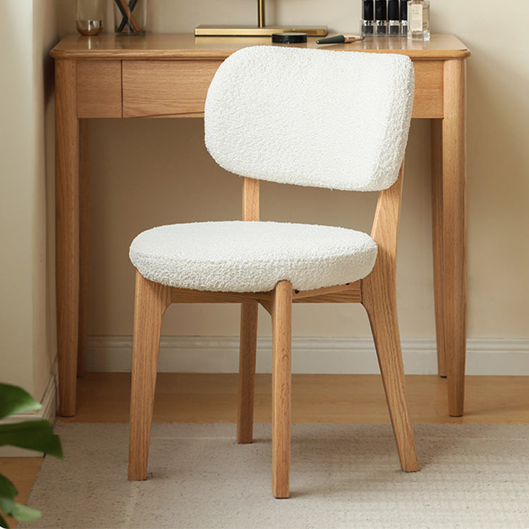 Modern Oak Wood Vanity Stool with Soft Faux Lambswool Upholstery - Perfect for Your Vanity X00S31