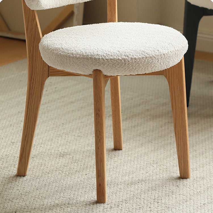 Modern Oak Wood Vanity Stool with Soft Faux Lambswool Upholstery - Perfect for Your Vanity X00S31