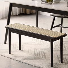 Modern Rectangular Oak Wood Bench with Rattan Top - Stylish & Durable Design for Home Décor X160T76