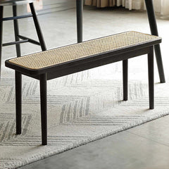 Modern Rectangular Oak Wood Bench with Rattan Top - Stylish & Durable Design for Home Décor X160T76