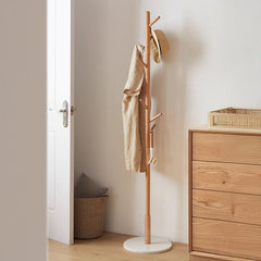 Stylish Beech Wood Hall Tree Coat Rack with Stone Base – Modern Entryway Organizer Y00I04