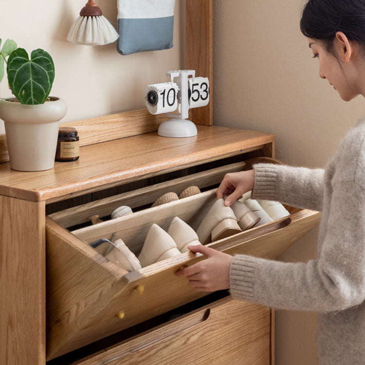 Minimalistic Oak Wood Shoe Cabinet with 3-Tiers - Functional Design for Front Door Y00L08