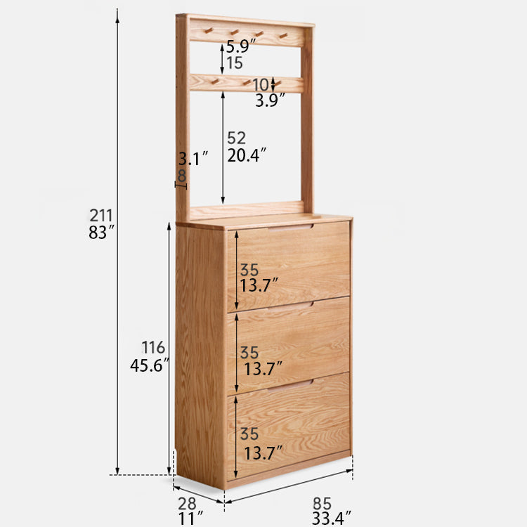 Minimalistic Oak Wood Shoe Cabinet with 3-Tiers - Functional Design for Front Door Y00L08